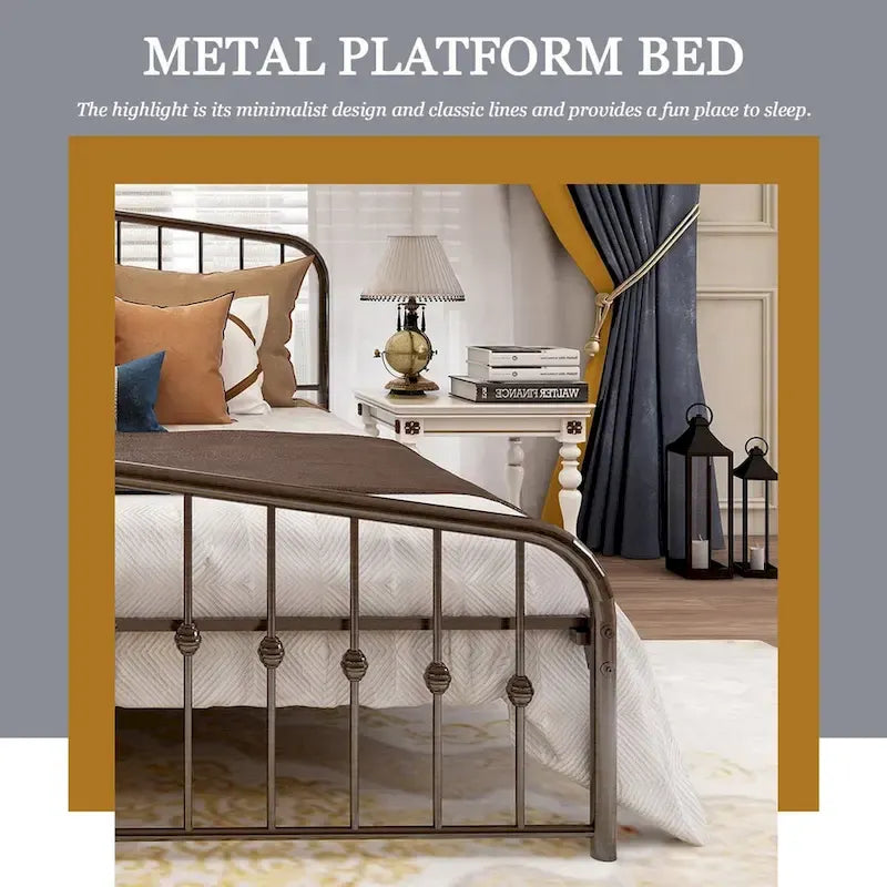 Aufank Platform Metal Bed Frame, Iron Slat, Easy Assembly