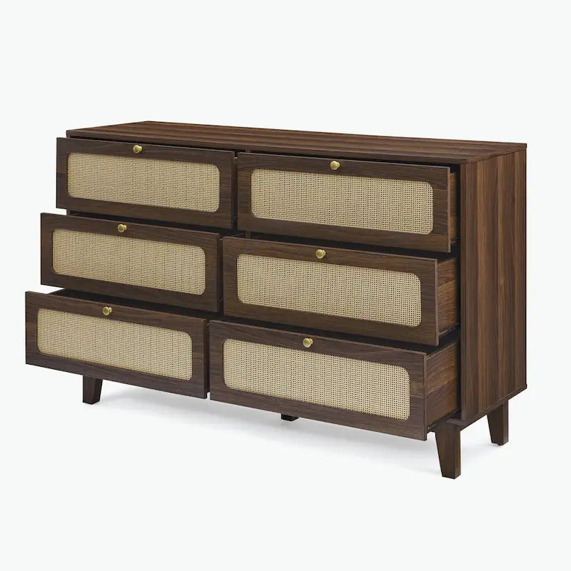 wooden antique six-drawer dresser