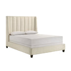 Aegis Queen Size Bed, Wingback, Channel Tufted, Cream Beige Upholstery