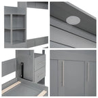 Full Size Murphy Bed Wall Bed with Shelves,Drawers and LED Lights