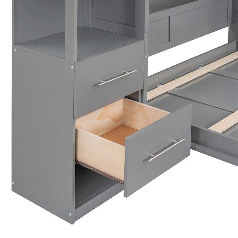 Full Size Murphy Bed Wall Bed with Shelves,Drawers and LED Lights