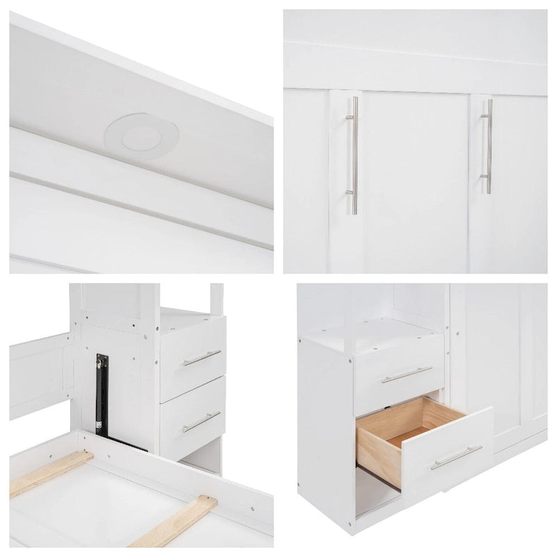 Full Size Murphy Bed Wall Bed with Shelves,Drawers and LED Lights