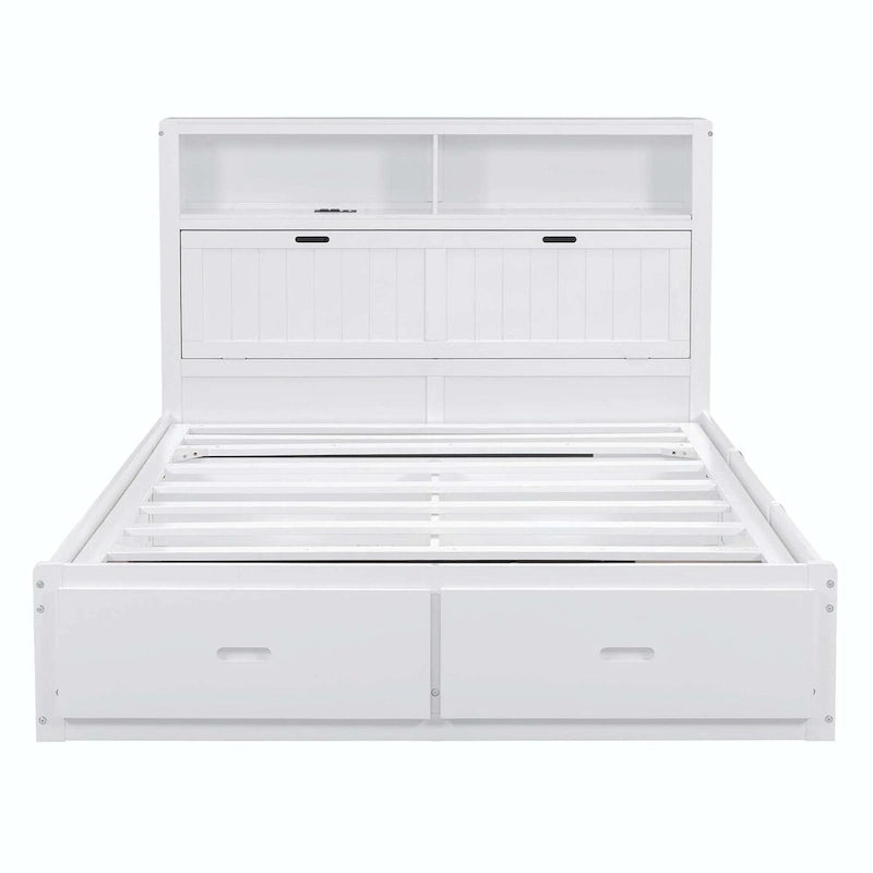 Wood Queen Size Hydraulic Platform Bed with Storage LED Headboard