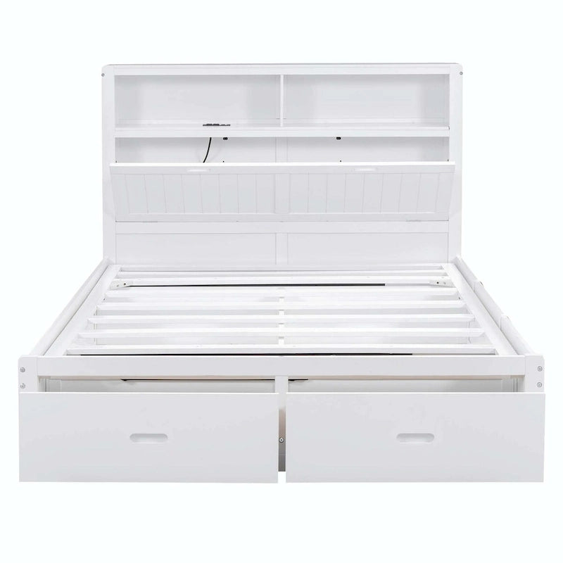 Wood Queen Size Hydraulic Platform Bed with Storage LED Headboard