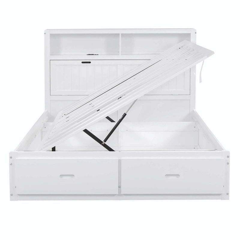 Wood Queen Size Hydraulic Platform Bed with Storage LED Headboard