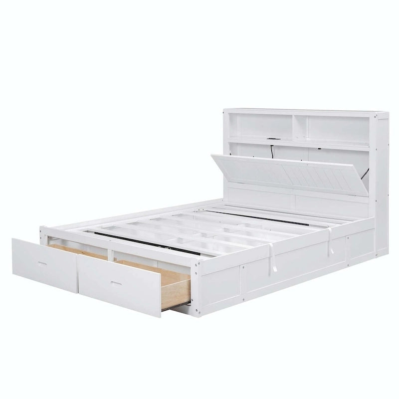 Wood Queen Size Hydraulic Platform Bed with Storage LED Headboard