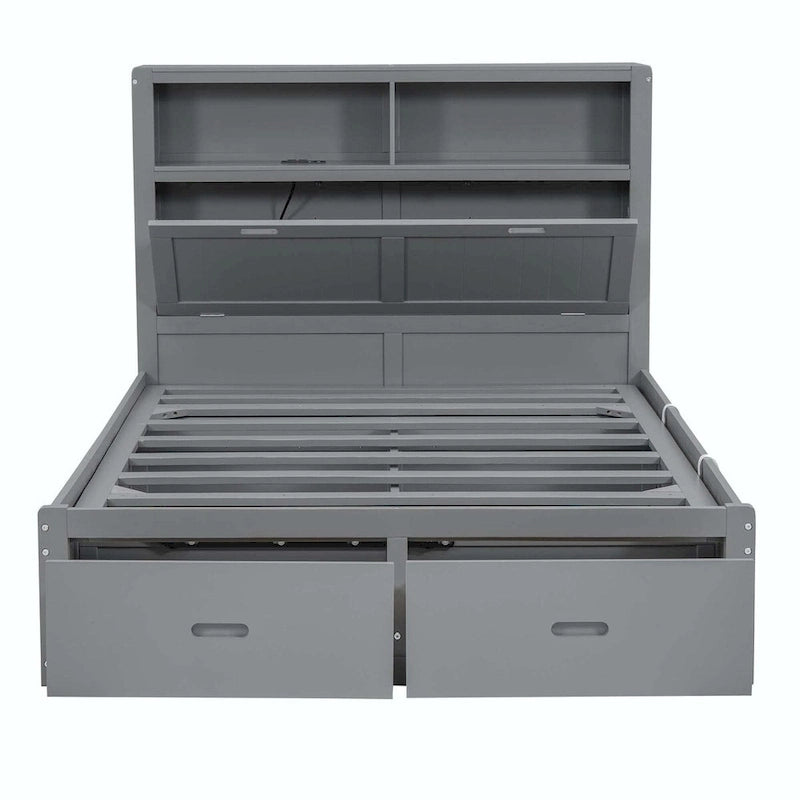 Wood Queen Size Hydraulic Platform Bed with Storage LED Headboard