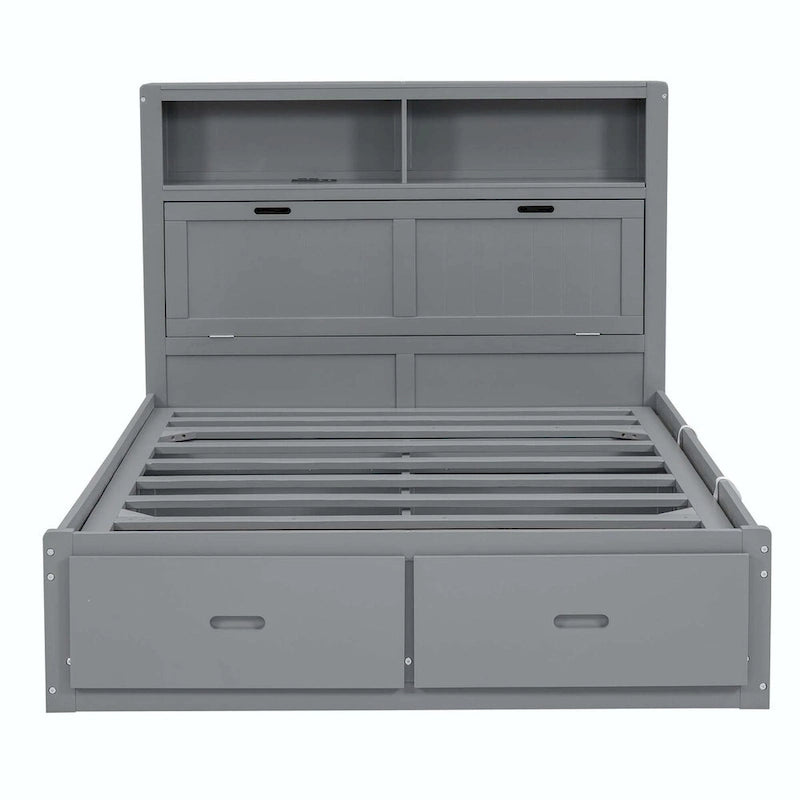 Wood Queen Size Hydraulic Platform Bed with Storage LED Headboard