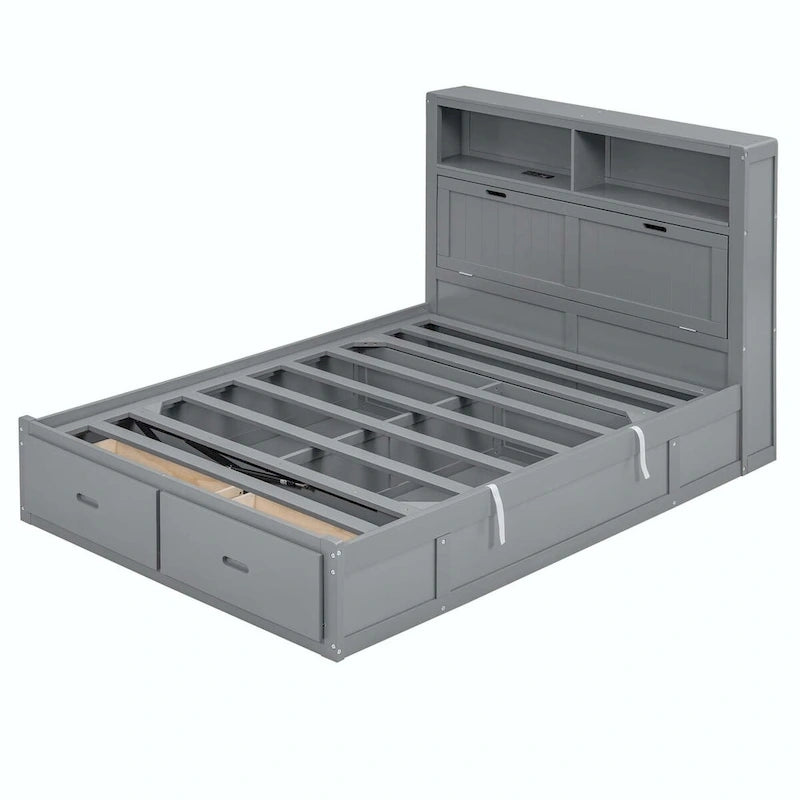 Wood Queen Size Hydraulic Platform Bed with Storage LED Headboard