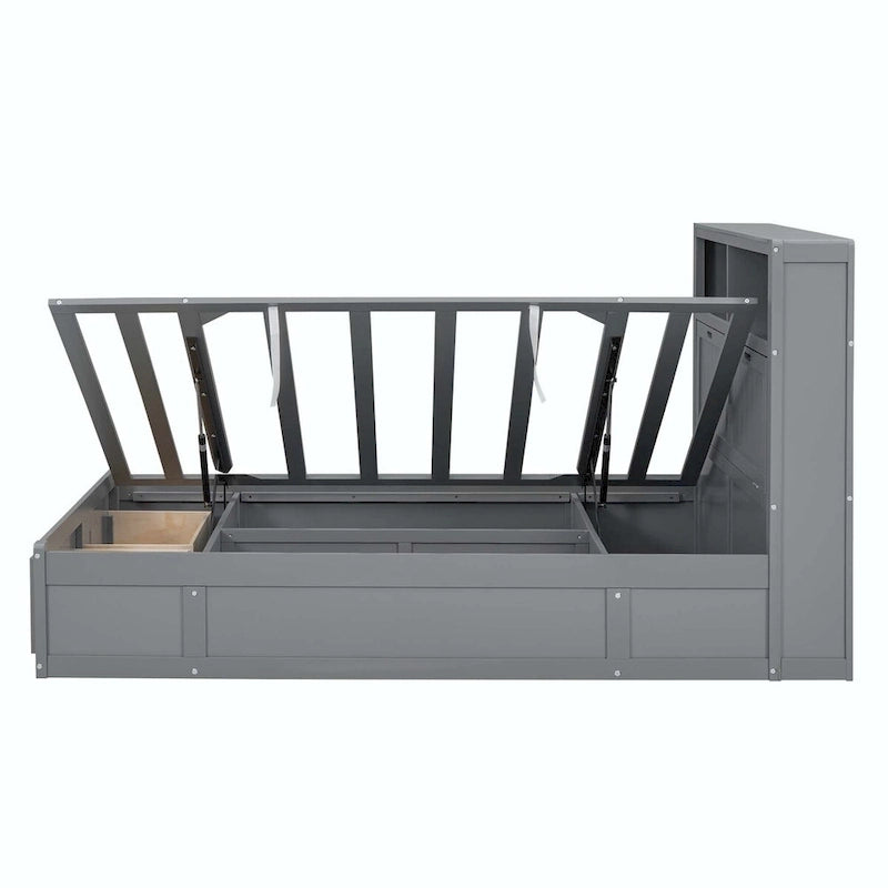 Wood Queen Size Hydraulic Platform Bed with Storage LED Headboard