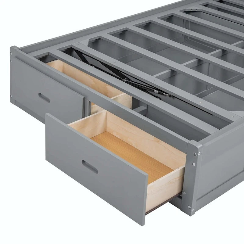 Wood Queen Size Hydraulic Platform Bed with Storage LED Headboard