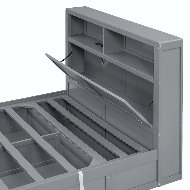 Wood Queen Size Hydraulic Platform Bed with Storage LED Headboard