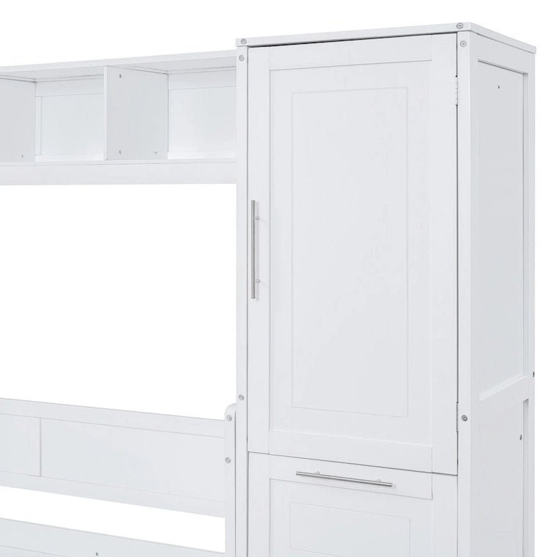 Queen Size Murphy Bed Wall Bed with Closet and Drawers,Gray