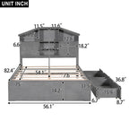 Wood Platform Bed with House-shaped Storage Headboard and 2 Drawer