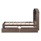 Wood Platform Bed with House-shaped Storage Headboard and 2 Drawer