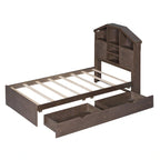 Wood Platform Bed with House-shaped Storage Headboard and 2 Drawer