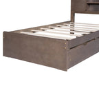Wood Platform Bed with House-shaped Storage Headboard and 2 Drawer