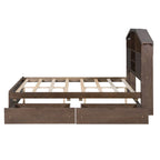 Wood Platform Bed with House-shaped Storage Headboard and 2 Drawer