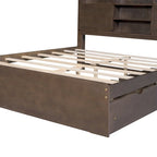 Wood Platform Bed with House-shaped Storage Headboard and 2 Drawer