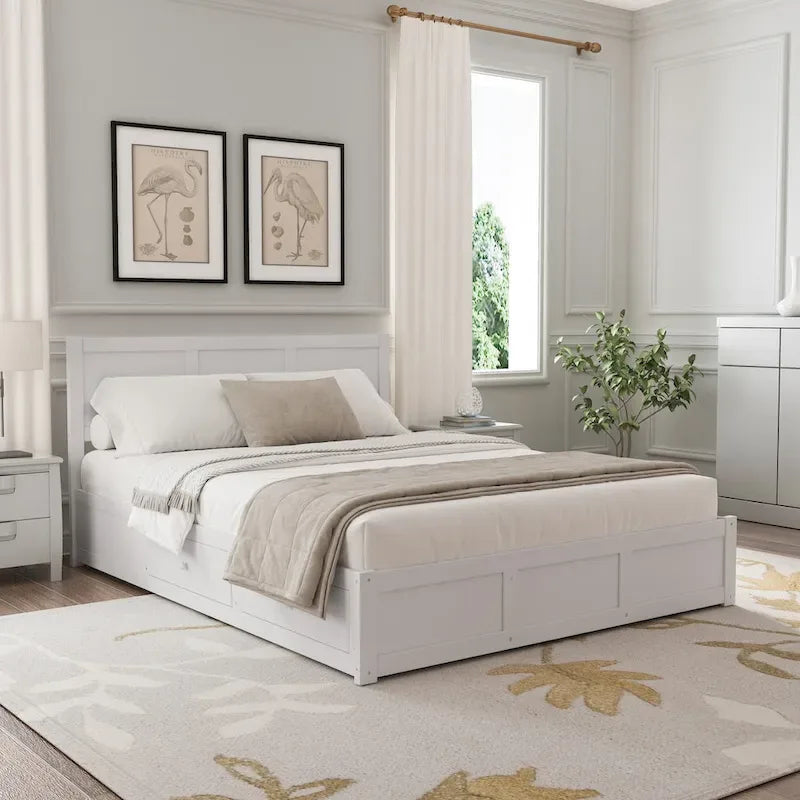 Queen Size Wood Platform Bed with Hydraulic Storage System and 2 Drawers