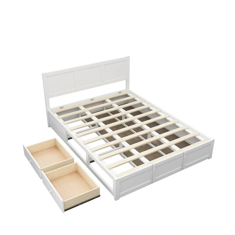 Queen Size Wood Platform Bed with Hydraulic Storage System and 2 Drawers