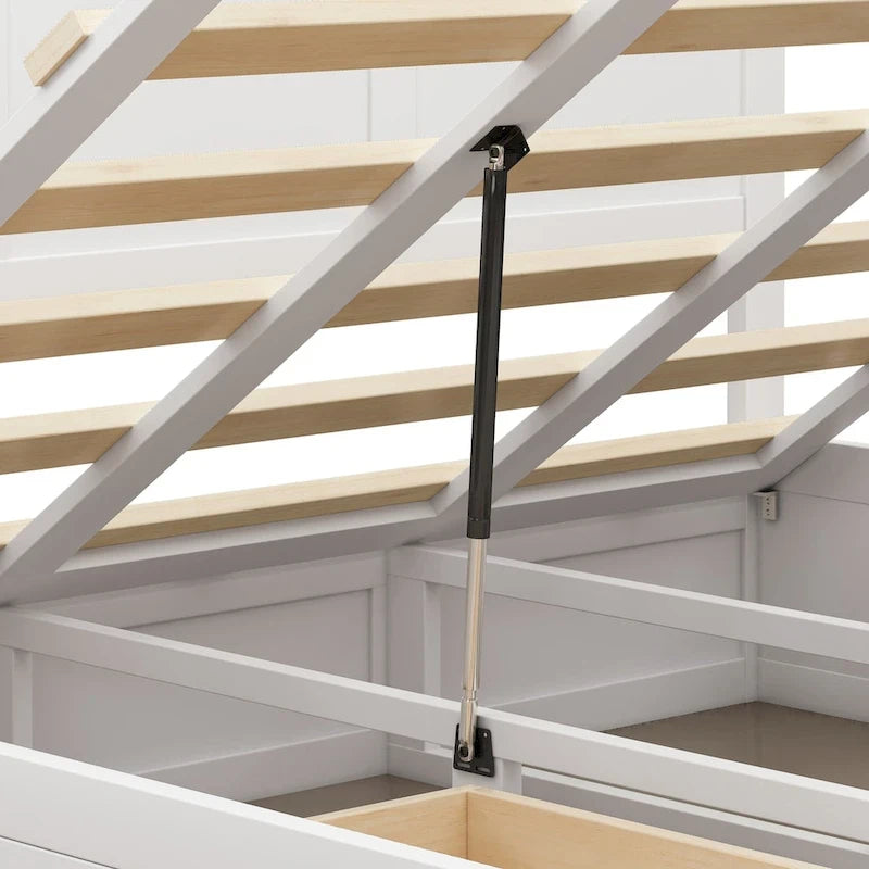 Queen Size Wood Platform Bed with Hydraulic Storage System and 2 Drawers