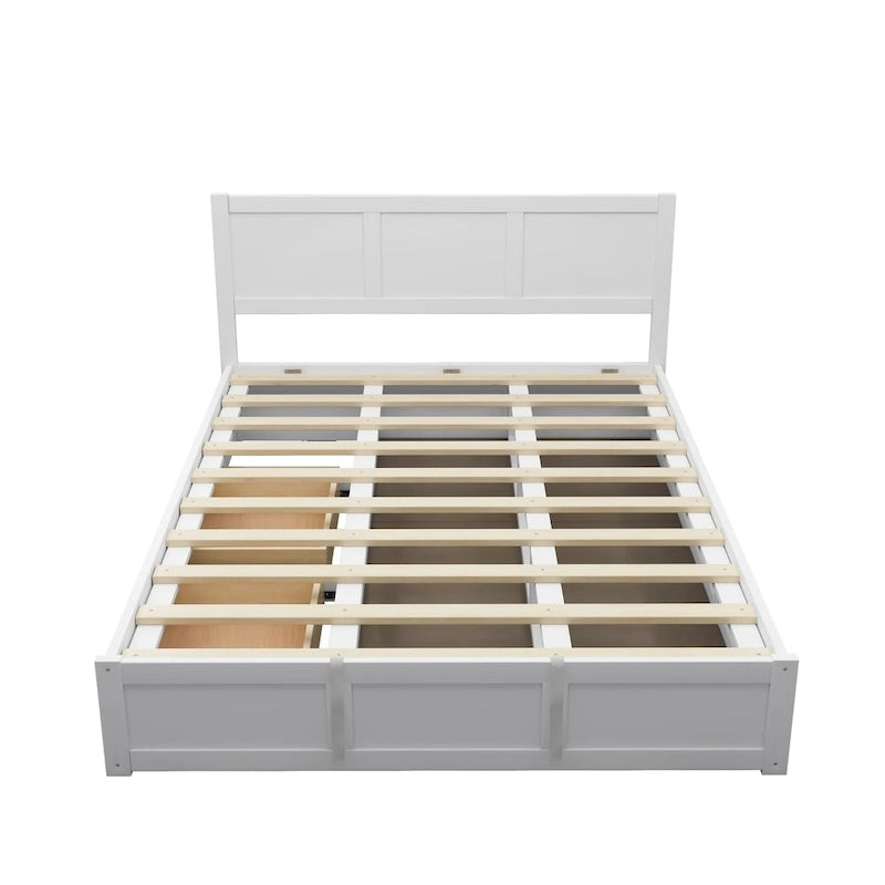 Queen Size Wood Platform Bed with Hydraulic Storage System and 2 Drawers