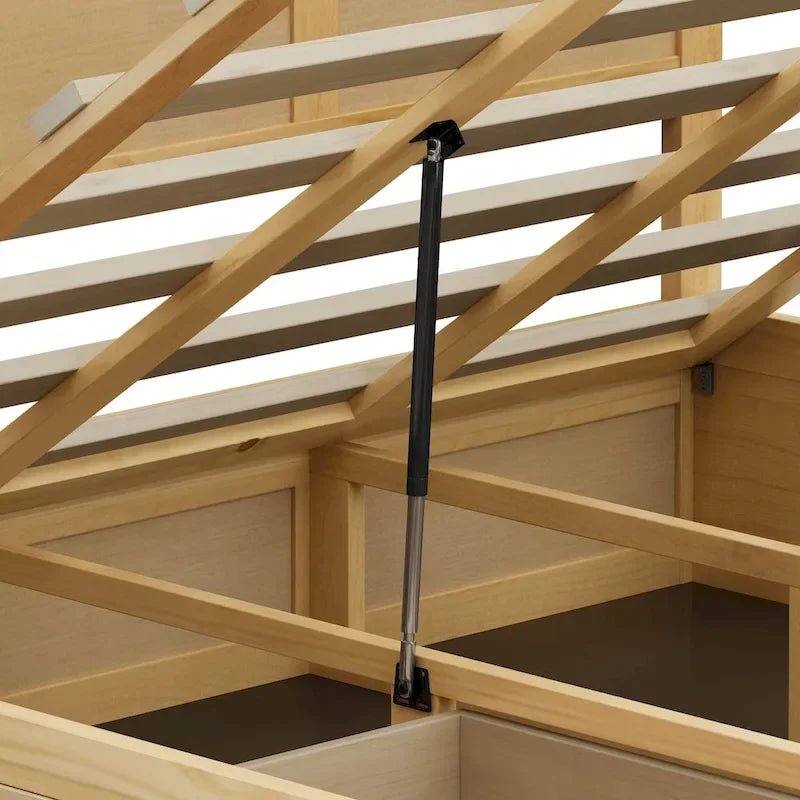 Queen Size Wood Platform Bed with Hydraulic Storage System and 2 Drawers