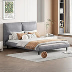 Upholstered Platform Bed with Two Large Headrests and Thick Fabric