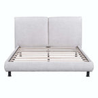 Upholstered Platform Bed with Two Large Headrests and Thick Fabric