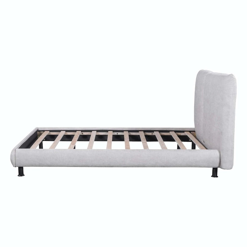 Upholstered Platform Bed with Two Large Headrests and Thick Fabric