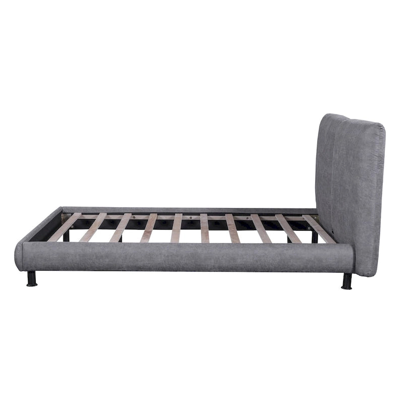 Upholstered Platform Bed with Two Large Headrests and Thick Fabric