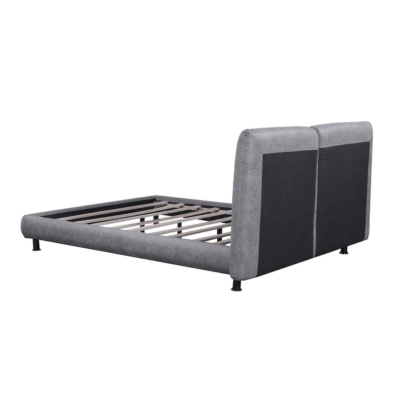 Upholstered Platform Bed with Two Large Headrests and Thick Fabric