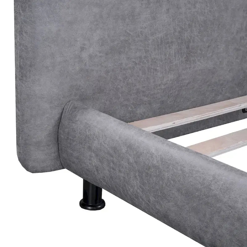 Upholstered Platform Bed with Two Large Headrests and Thick Fabric