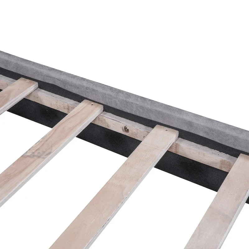 Upholstered Platform Bed with Two Large Headrests and Thick Fabric