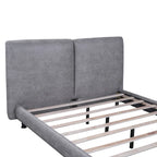 Upholstered Platform Bed with Two Large Headrests and Thick Fabric
