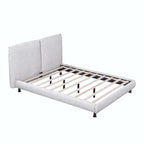 Upholstered Platform Bed with Two Large Headrests and Thick Fabric