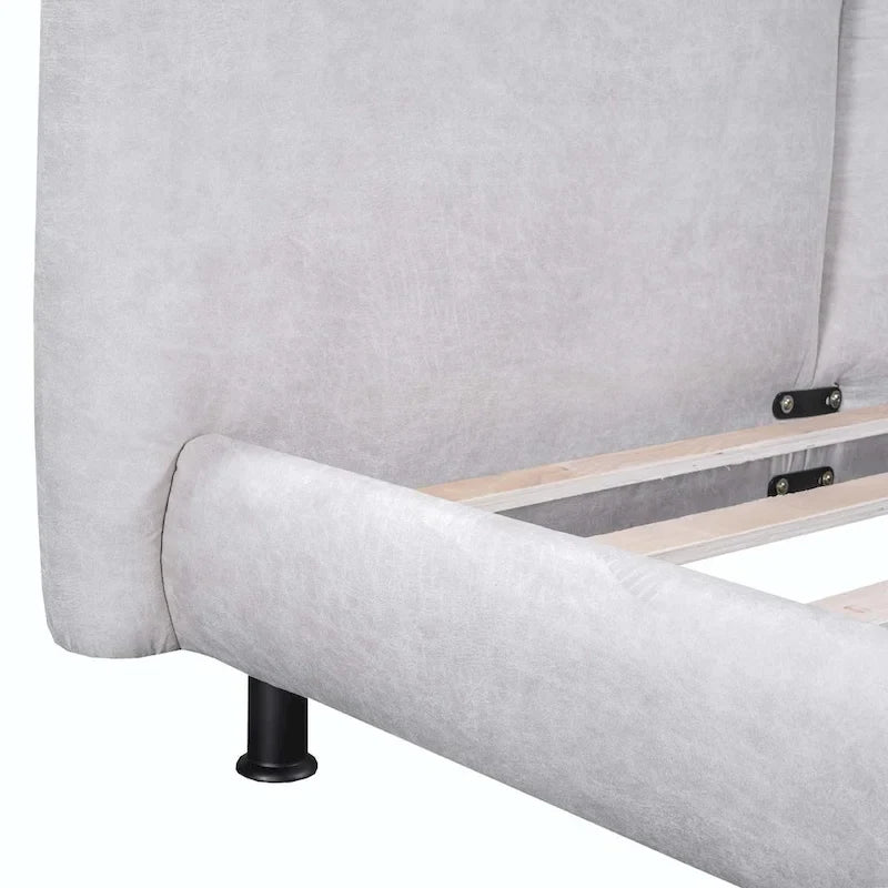 Upholstered Platform Bed with Two Large Headrests and Thick Fabric