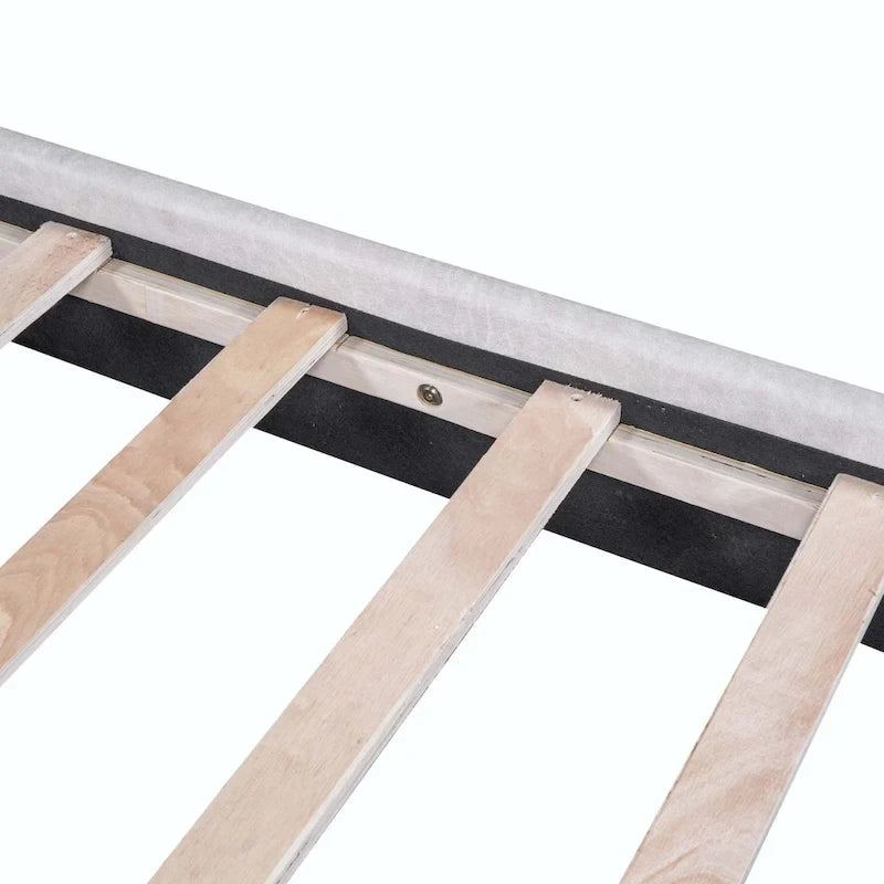 Upholstered Platform Bed with Two Large Headrests and Thick Fabric