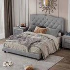 Queen Size Tufted Velvet Upholstered Bed with Rivet Design