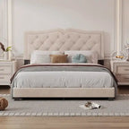 Queen Size Tufted Velvet Upholstered Bed with Rivet Design