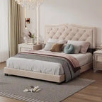 Queen Size Tufted Velvet Upholstered Bed with Rivet Design