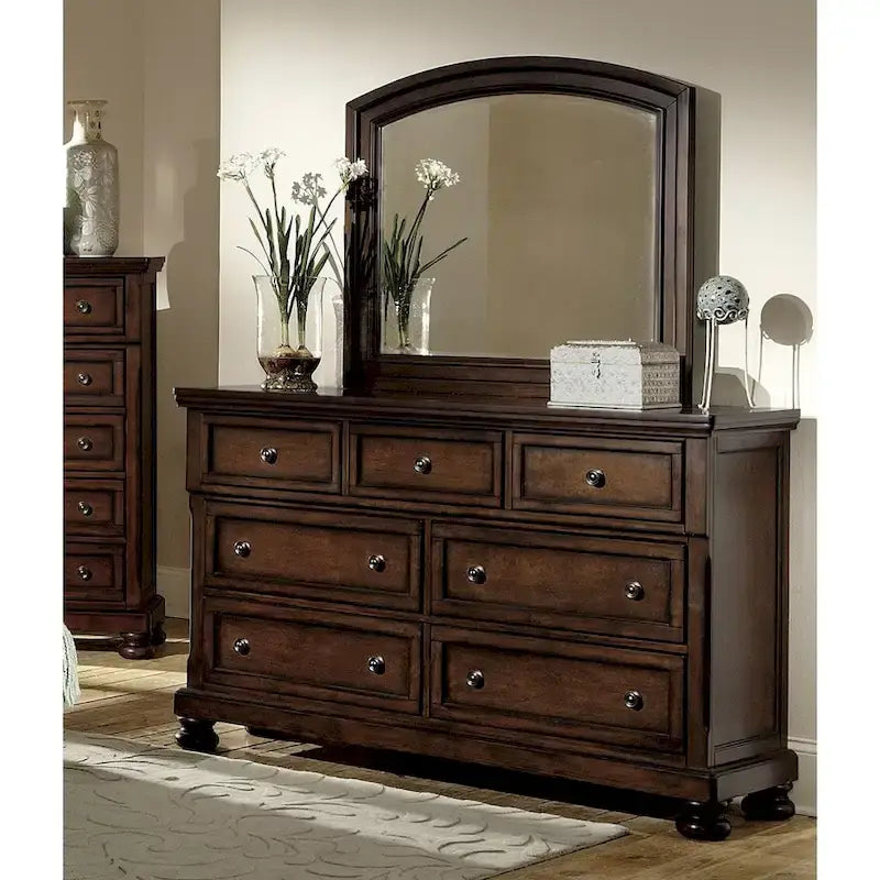 Master Bedroom Set 6pc Classic Brown Cherry Finish Platform Storage Bed