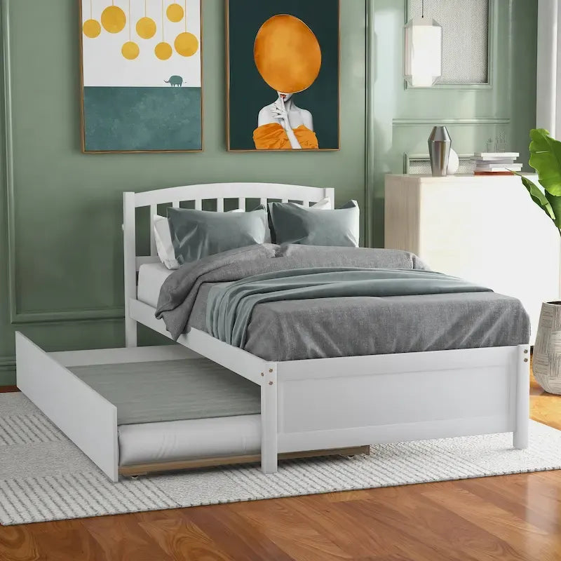 Twin size Platform Bed Wood Bed Frame with Trundle