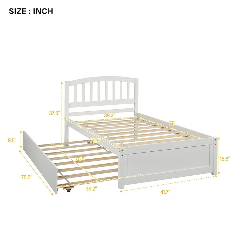 Twin size Platform Bed Wood Bed Frame with Trundle