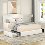 Christopher Knight Home Valle Queen Sized Boucle Upholstered Platform Bed with Drawers, Ivory