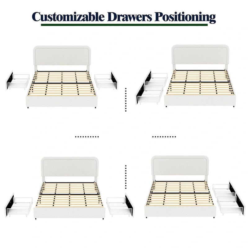 Christopher Knight Home Valle Queen Sized Boucle Upholstered Platform Bed with Drawers, Ivory