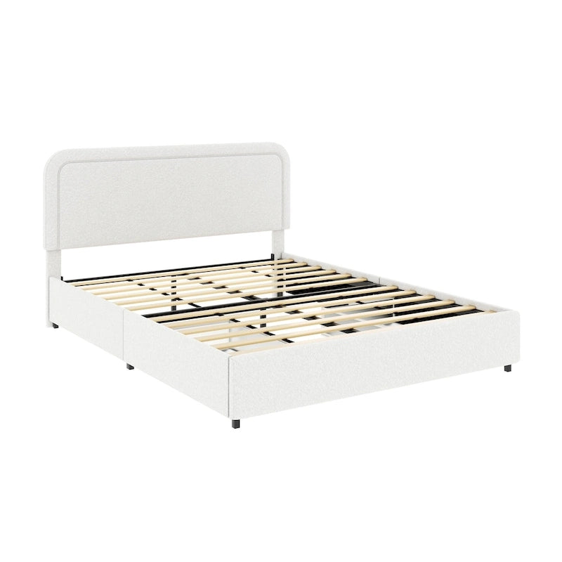 Christopher Knight Home Valle Queen Sized Boucle Upholstered Platform Bed with Drawers, Ivory