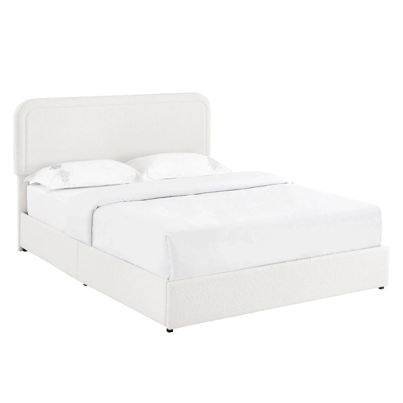 Christopher Knight Home Valle Queen Sized Boucle Upholstered Platform Bed with Drawers, Ivory