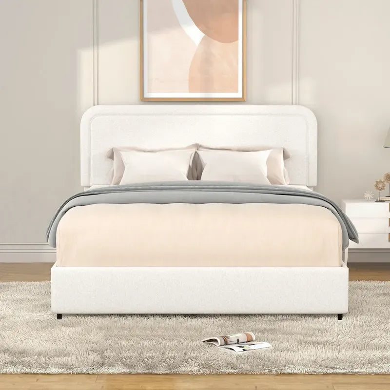 Christopher Knight Home Valle Queen Sized Boucle Upholstered Platform Bed with Drawers, Ivory